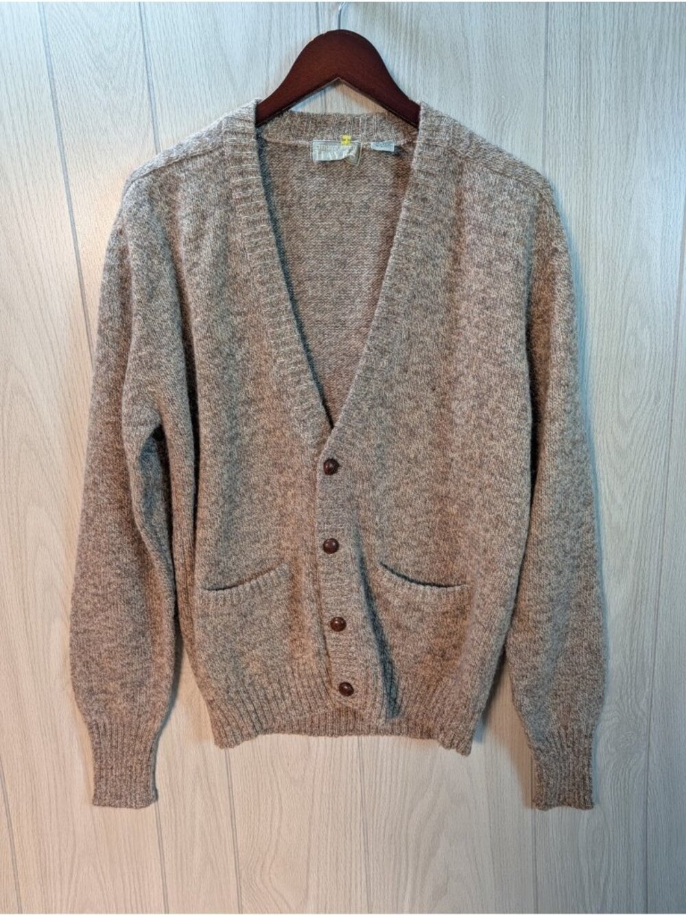 VINTAGE Christopher Hayes Sweater Men Medium Heather Brown Wool Cardigan FLAW